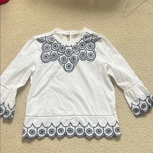 GAP White Blouse with Blue Embroidery
